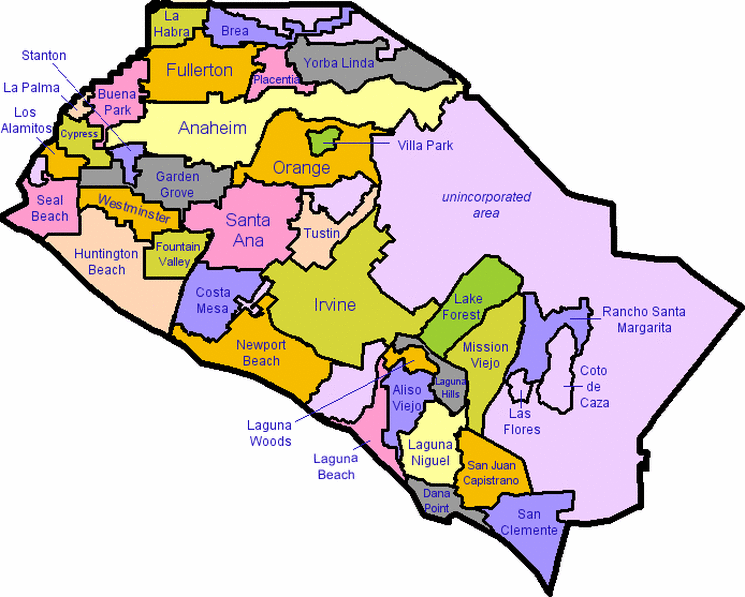 Map of Orange County, CA